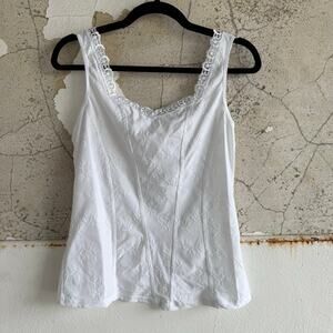 Arianne Tank Top White Lace Trim Embroidered Cami Romantic Y2K Corset Women's M